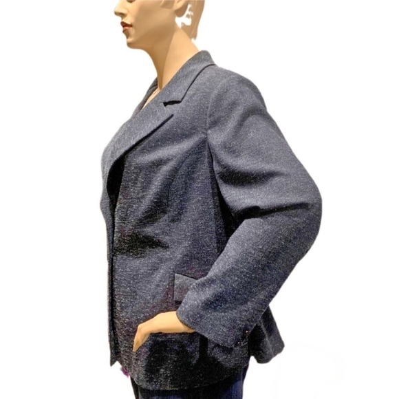 IGIGI Blue Tweed Blazer Jacket Pockets Rear Buckle Lined 2 Button Plus Size 22 - Picture 2 of 9